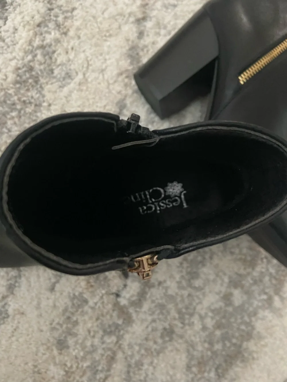 Classic Black Ankle Booties with Gold Zip Accent - Picture 6 of 12